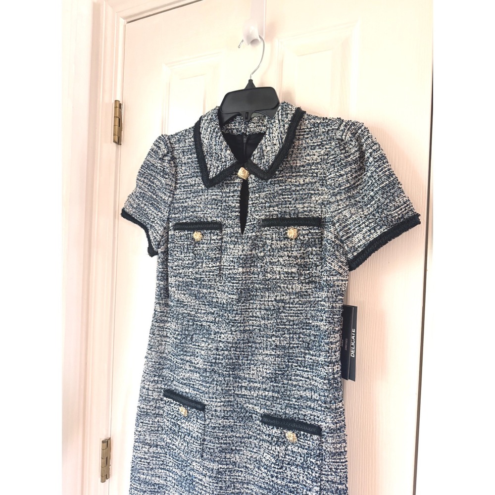 Karl Lagerfeld Paris Tweed Dress Beacon Blue Teal Multi LD5KAK18 Size 4 NWT - Picture 4 of 7